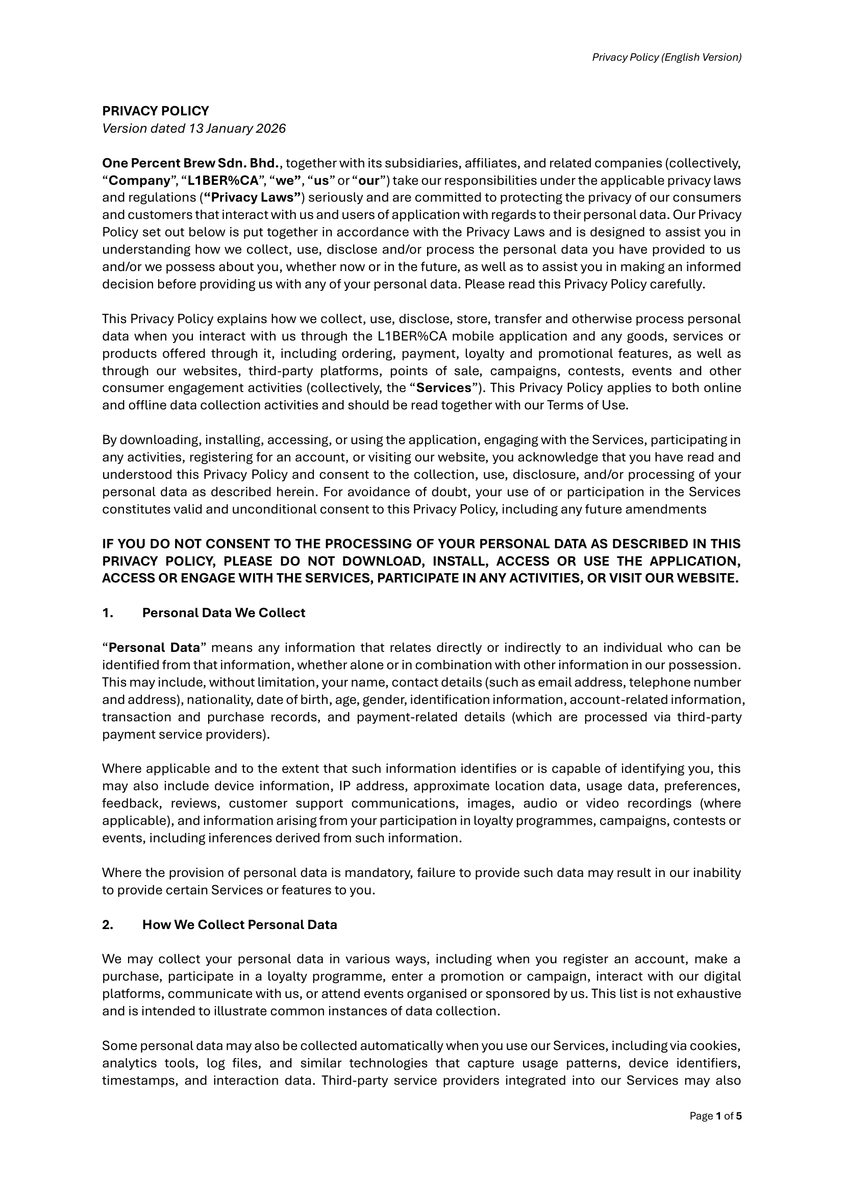 Privacy Policy English Page 1